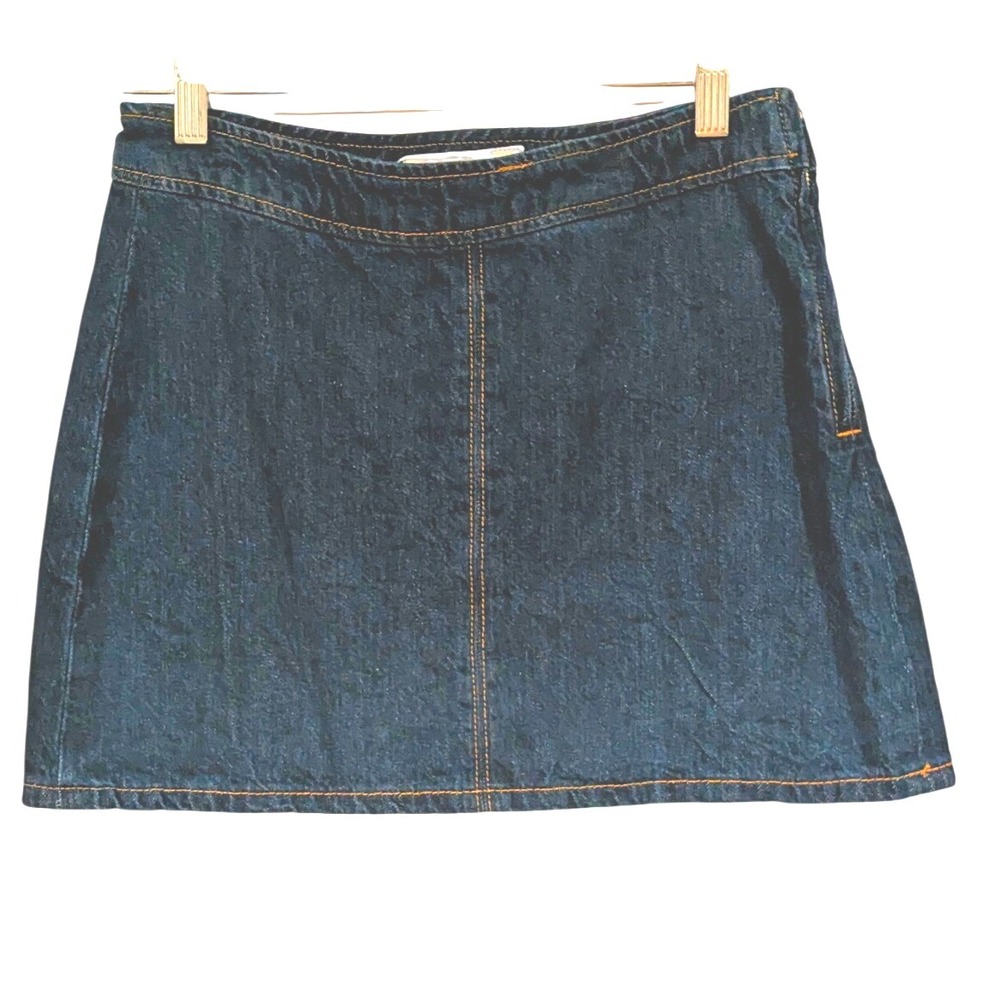 ZARA Dark Wash Denim A Line Mini Skirt With Pockets‎ Size XS